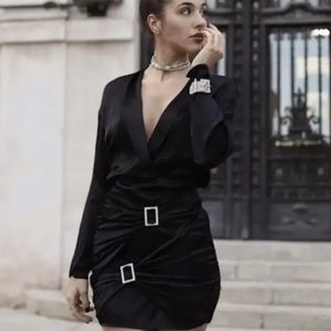 Zara trim satin effect black dress